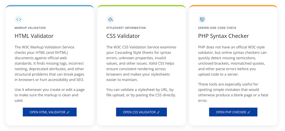 Code Validation Tools ( HTML, CSS, and PHP)