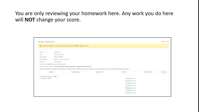 MyLab XL Student View:  How to Review your Work