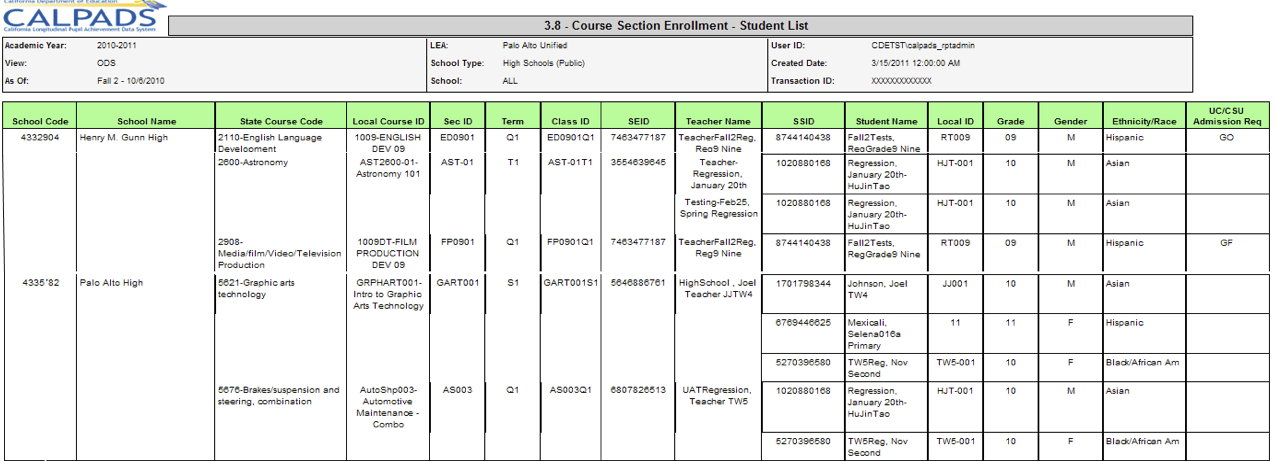 3.8 - Course Section Enrollment - Student List