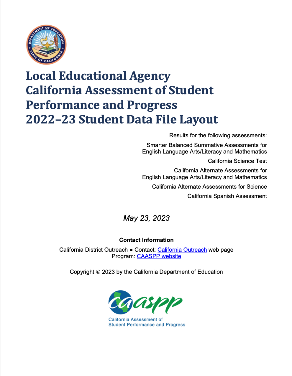 CAASPP Student Data File Layout 2022-23